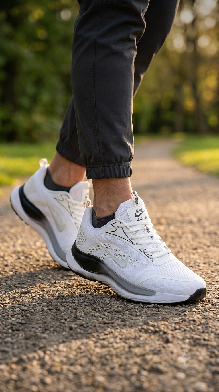 کتونی مردانه NIKE مدل AIR ZOOM متریال وارداتی بسیار راحت | سفید مشکی نقره ای
